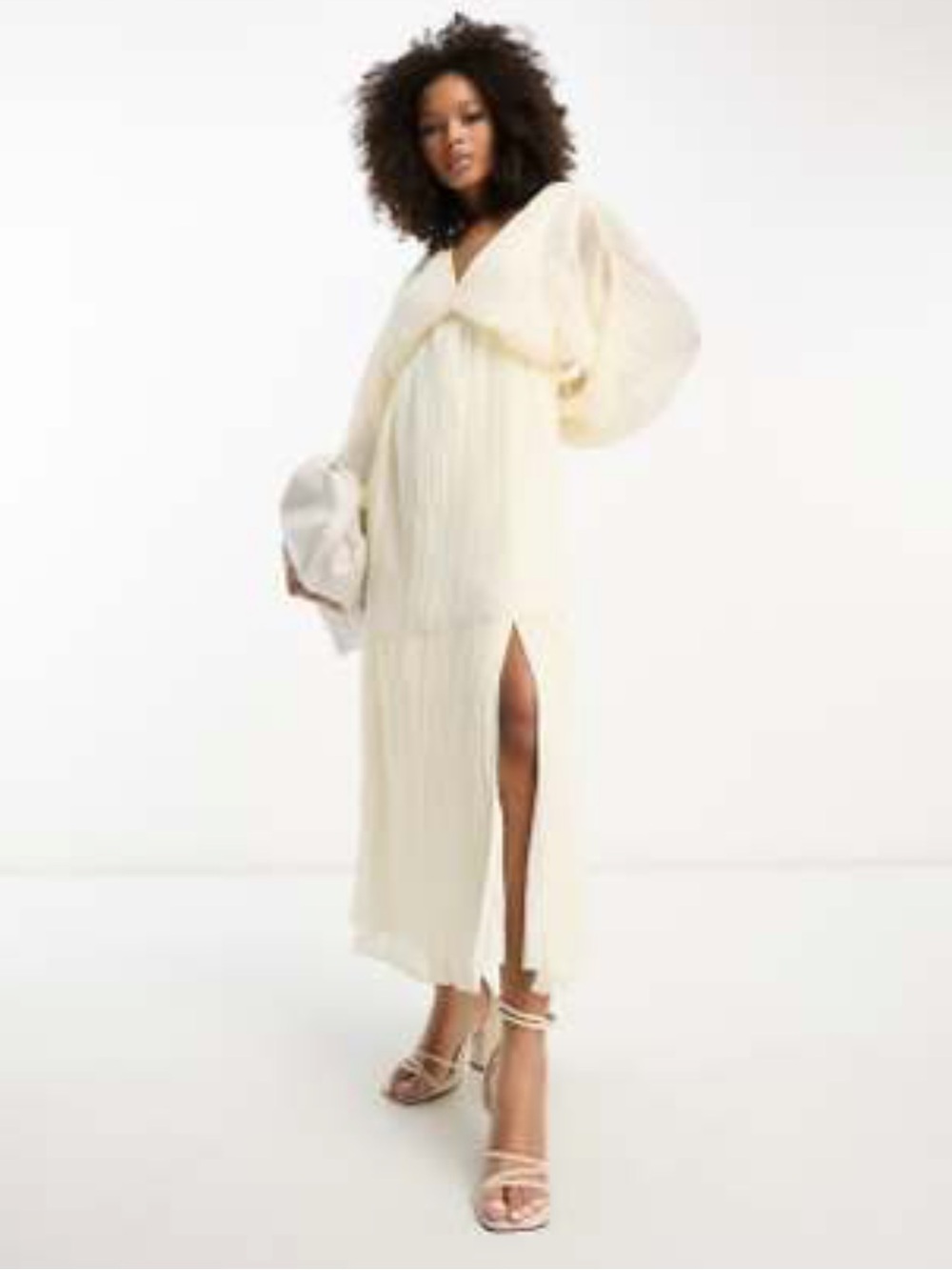 ASOS Design Micro Pleated Batwing Trapeze Maxi Dress - Cream
